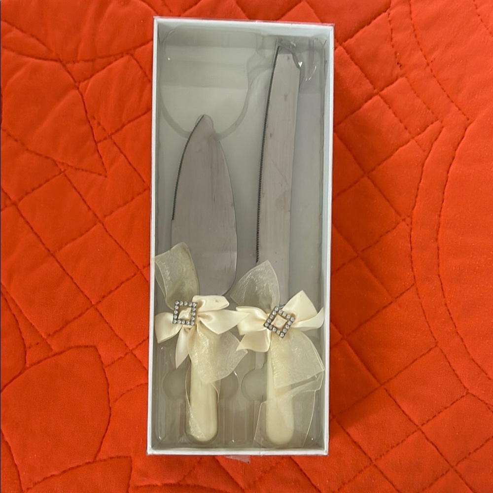 Elegant Lillian Rose Cream Cake Knife and Server Set